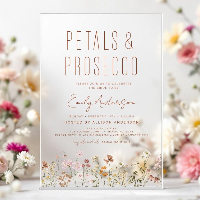 Invitations En Acrylique Fête des mariées des pétales et des procureurs fle (Créateur téléchargé)
