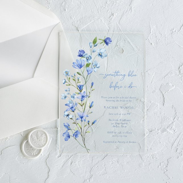 Invitations En Acrylique Fête des mariées Fleur sauvage bleu (Créateur téléchargé)