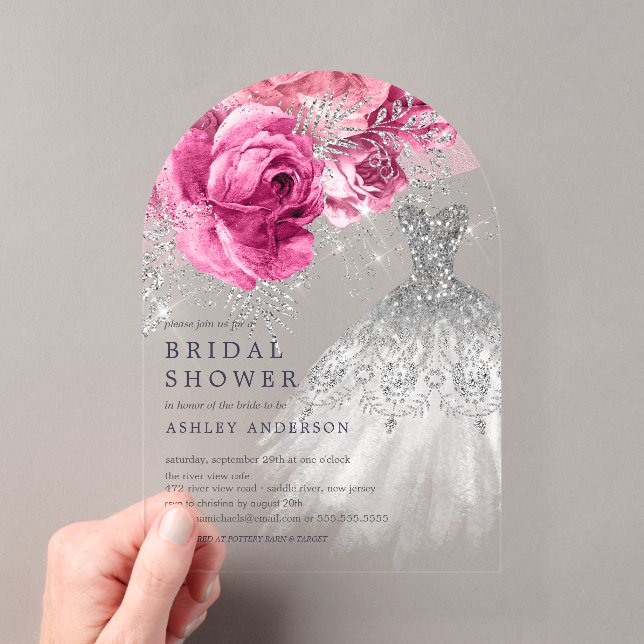 Invitations En Acrylique Fête des mariées Mariage rose et argent (In situ (ordinateur de poche))