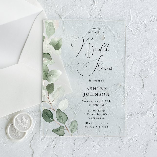 Invitations En Acrylique Fête des mariées moderne Feuille verdoyante (Créateur téléchargé)