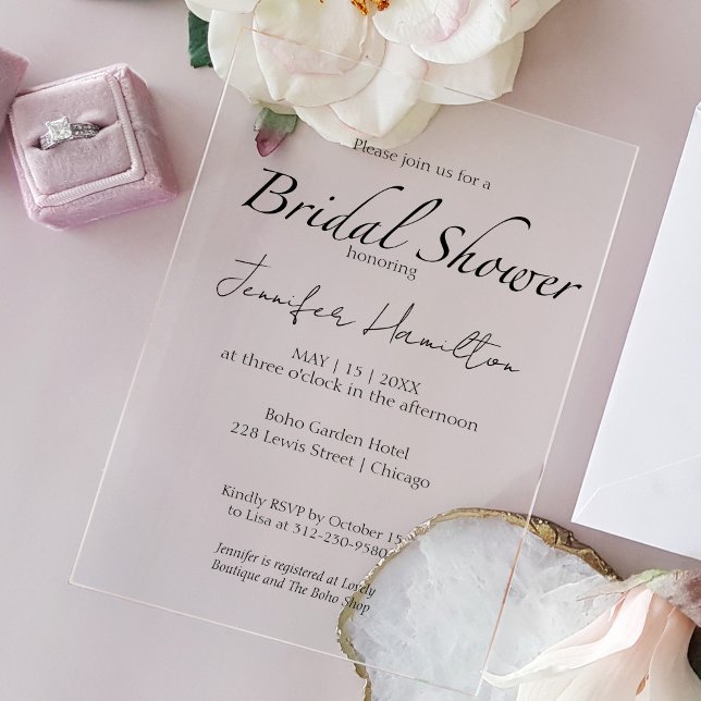 Invitations En Acrylique Fête des mariées noire et blanche (Créateur téléchargé)