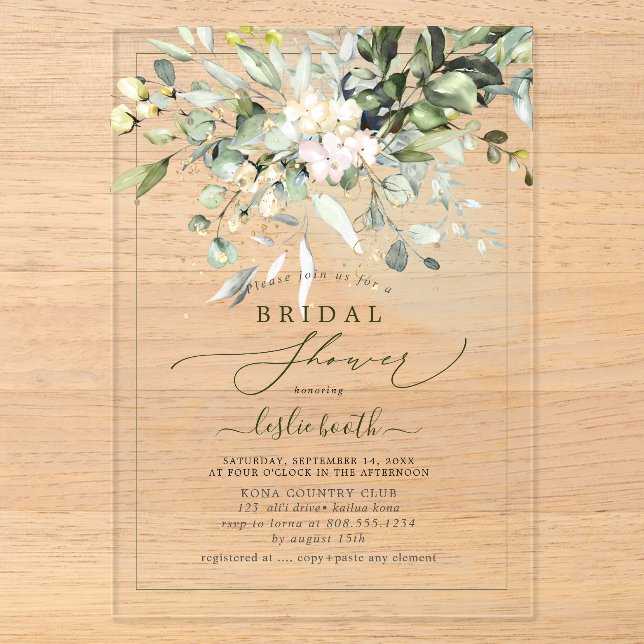 Invitations En Acrylique Fête des mariées PixDezines Gum Eucalyptus (Recto)