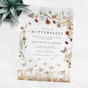 Invitations En Acrylique Fête des mariées Rustique Boho Floral Butterflies