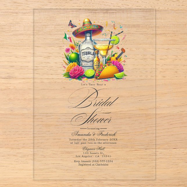 Invitations En Acrylique Fête des mariées transparente mexicaine Fiesta Som (Recto)