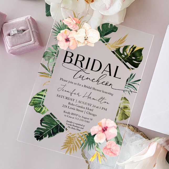 Invitations En Acrylique Fête des mariées tropicale florale du déjeuner nup (Créateur téléchargé)