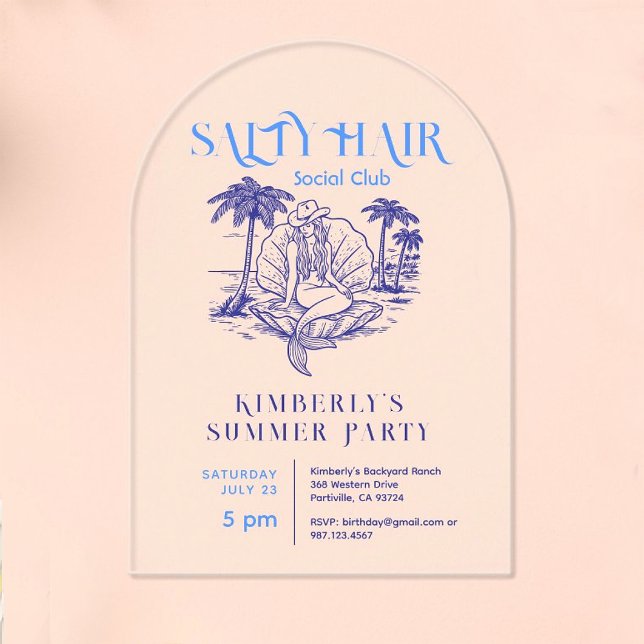 Invitations En Acrylique Fête d'été de la chouette de sirène bleue côtière (Créateur téléchargé)