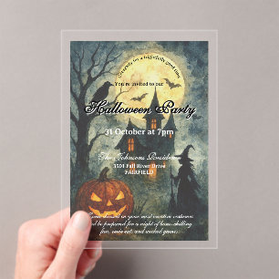 Invitations En Acrylique Fête d'Halloween éffrayante - Maison hantée et Cit