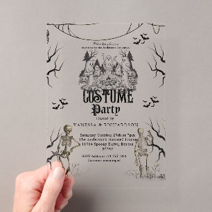 Invitations En Acrylique Fête d'Halloween pour adultes squelette gothique v