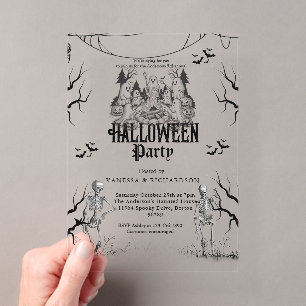 Invitations En Acrylique Fête d'Halloween pour adultes squelette gothique v