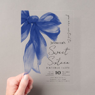 Invitations En Acrylique Fête Douce 16 Ans Script Coquette Navy