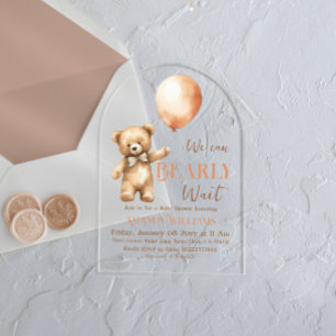 Invitations En Acrylique Fête d'ours à venir Genre Neutre Ours Baby Shower