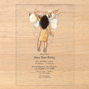 Invitations En Acrylique Fête du Nouvel An Glamour Transparent
