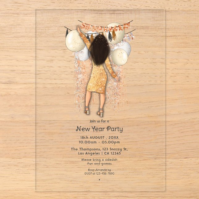 Invitations En Acrylique Fête du Nouvel An Glamour Transparent (Recto)