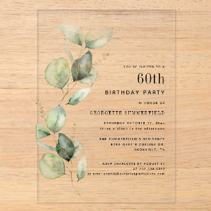 Invitations En Acrylique Fête élégante de 60 ans avec Eucalyptus