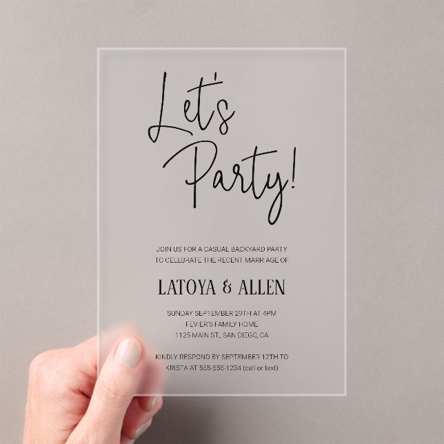 Invitations En Acrylique Fête Elopement Réception de mariage Décontractée (In situ (ordinateur de poche))