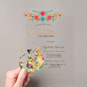 Invitations En Acrylique Fête Fleurs Señorita Mexicaine Sweet 16