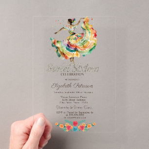 Invitations En Acrylique Fête Fleurs Señorita Mexicaine Sweet 16
