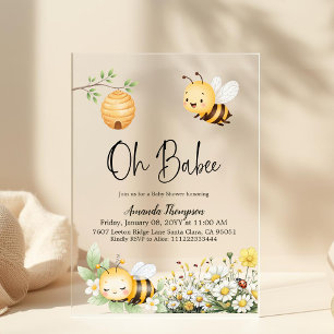 Invitations En Acrylique Fête Florale Rustique Oh Bébé Abeille Baby Shower