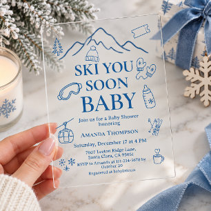 Invitations En Acrylique Fête Prénatale Bébé Garçon Ski Vous Bientôt