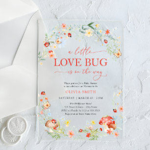 Invitations En Acrylique Fête Prénatale de la Petite Fille Puceron d'Amour