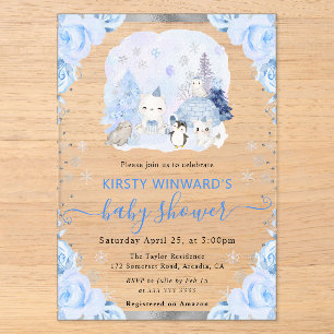 Invitations En Acrylique Fête Prénatale Florale Animaux Arctiques Aquarelle