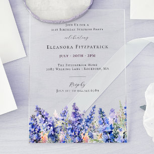Invitations En Acrylique FÊTE SURPRISE 21 Anniversaire Juillet Fleur de nai