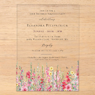 Invitations En Acrylique FÊTE SURPRISE 50e Anniversaire Fleur de Naissance