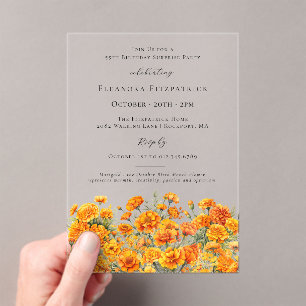 Invitations En Acrylique FÊTE SURPRISE 55 ans Marigold Fleur de naissance d