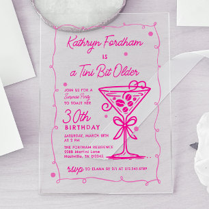 Invitations En Acrylique FÊTE SURPRISE Martini Gribouillé Rose 30e Annivers