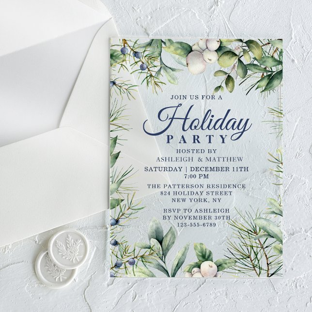 Invitations En Acrylique Fêtes de Noël Floral Rustique d'hiver (Créateur téléchargé)