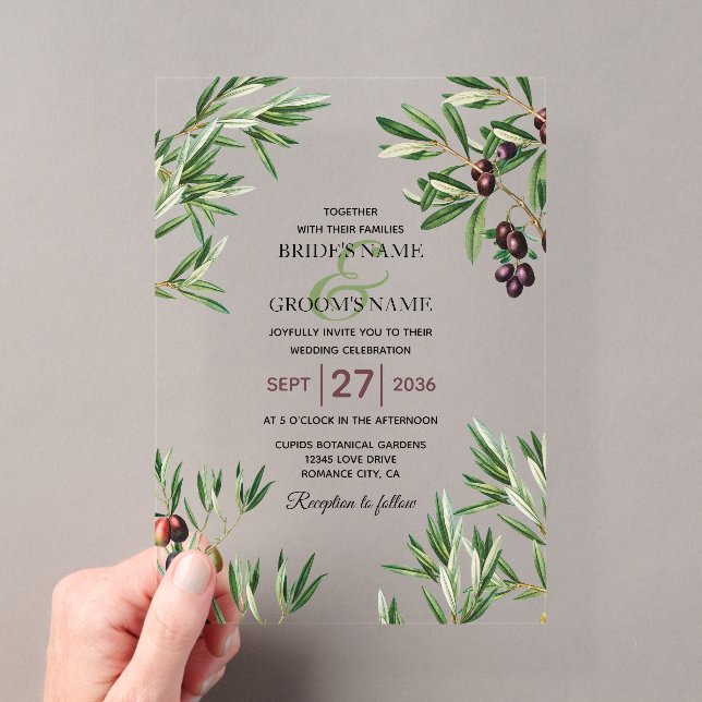 Invitations En Acrylique Feuille d'olive méditerranéen grec Mariage de l'îl (In situ (ordinateur de poche))
