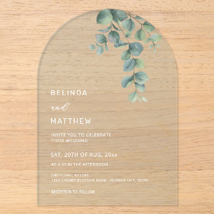 Invitations En Acrylique Feuilles Aquarelle Fleurs Arche Claire