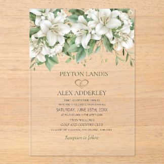Invitations En Acrylique Feuilles d'aquarelle verte Fleurs blanches Mariage