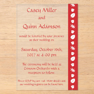 Invitations En Acrylique Feuilles d'automne en acrylique cerise pour mariag