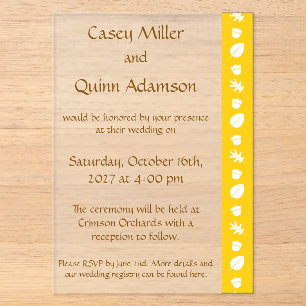 Invitations En Acrylique Feuilles d'automne en jaune Acrylique Mariage