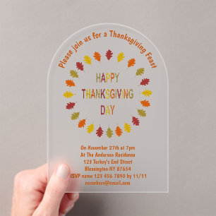 Invitations En Acrylique Feuilles de chêne Thanksgiving Custom