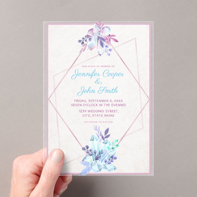 Invitations En Acrylique Feuilles & Gem Diamond Géométrique Mariage moderne (In situ (ordinateur de poche))