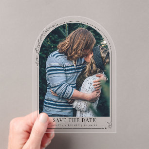 Invitations En Acrylique Fiançailles Photo Mariage Floral Arch Enregistrer
