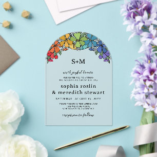 Invitations En Acrylique Fierté Fleurs Arch Monogram LGBT Mariage