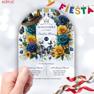 Invitations En Acrylique Fiesta Floral Papillons QUINCEANERA Clear
