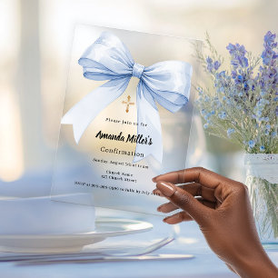 Invitations En Acrylique Fille à l'arc bleu clair confirmation luxe