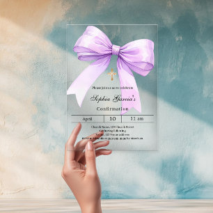 Invitations En Acrylique Fille à l'arc lavande confirmation claire