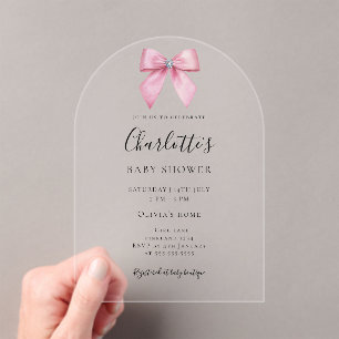 Invitations En Acrylique Fille Arc de Naissance avec Diamant Rose