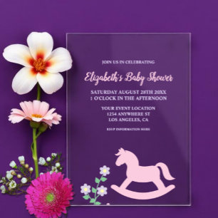 Invitations En Acrylique Fille au cheval à bascule rose Baby Shower