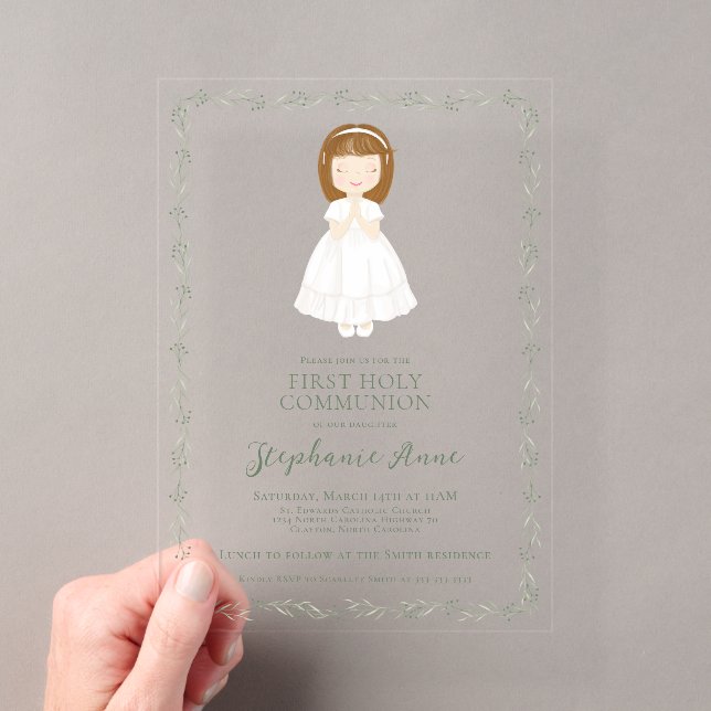 Invitations En Acrylique Fille Communion priant (In situ (ordinateur de poche))