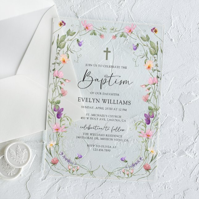 Invitations En Acrylique Fille de jardin floral Baptême et Christening (Créateur téléchargé)