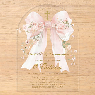 Invitations En Acrylique Fille de première communion sainte - Arche bohème