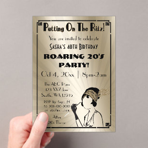 Invitations En Acrylique Fille flapper art déco des années 20