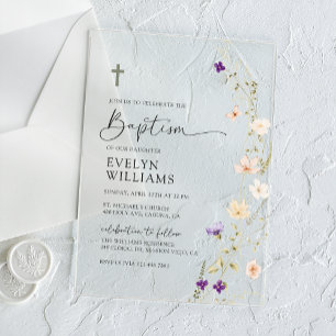 Invitations En Acrylique Fille Fleur sauvage du printemps Baptême floral