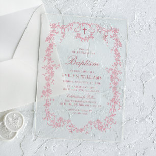 Invitations En Acrylique Fille Vintage rose Baptême Christening